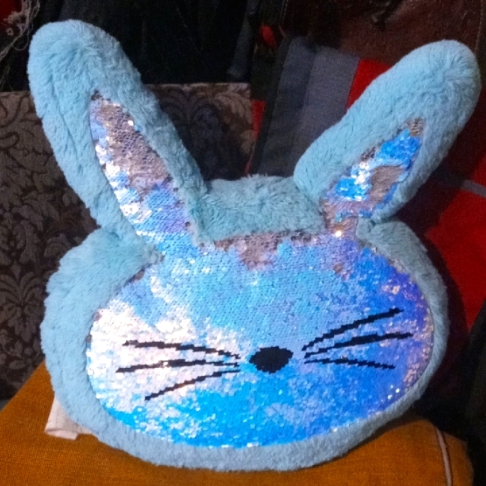Blue Sequin Bunny Pillow
